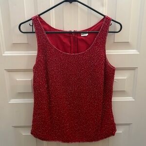 Vintage Red Silk Beaded Sleeveless Top Made in India Small